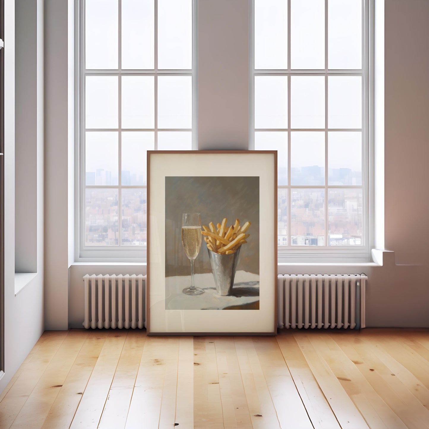 Pomme Frites and Champagne Bar Cart Art Print | Cute Quirky Whimsical | Cocktail Art Bar Cart Decor | French Fries | Trendy Home Wall Art