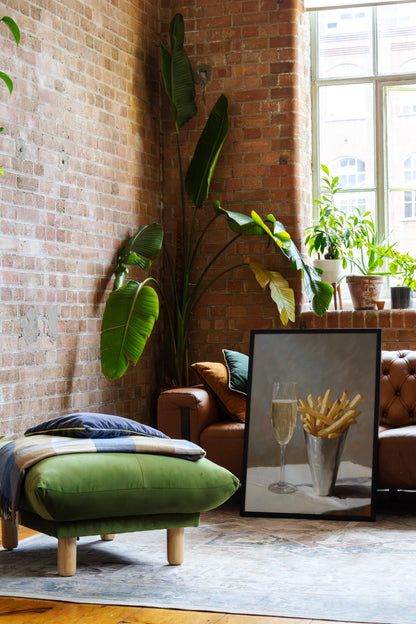 Pomme Frites and Champagne Bar Cart Art Print | Cute Quirky Whimsical | Cocktail Art Bar Cart Decor | French Fries | Trendy Home Wall Art