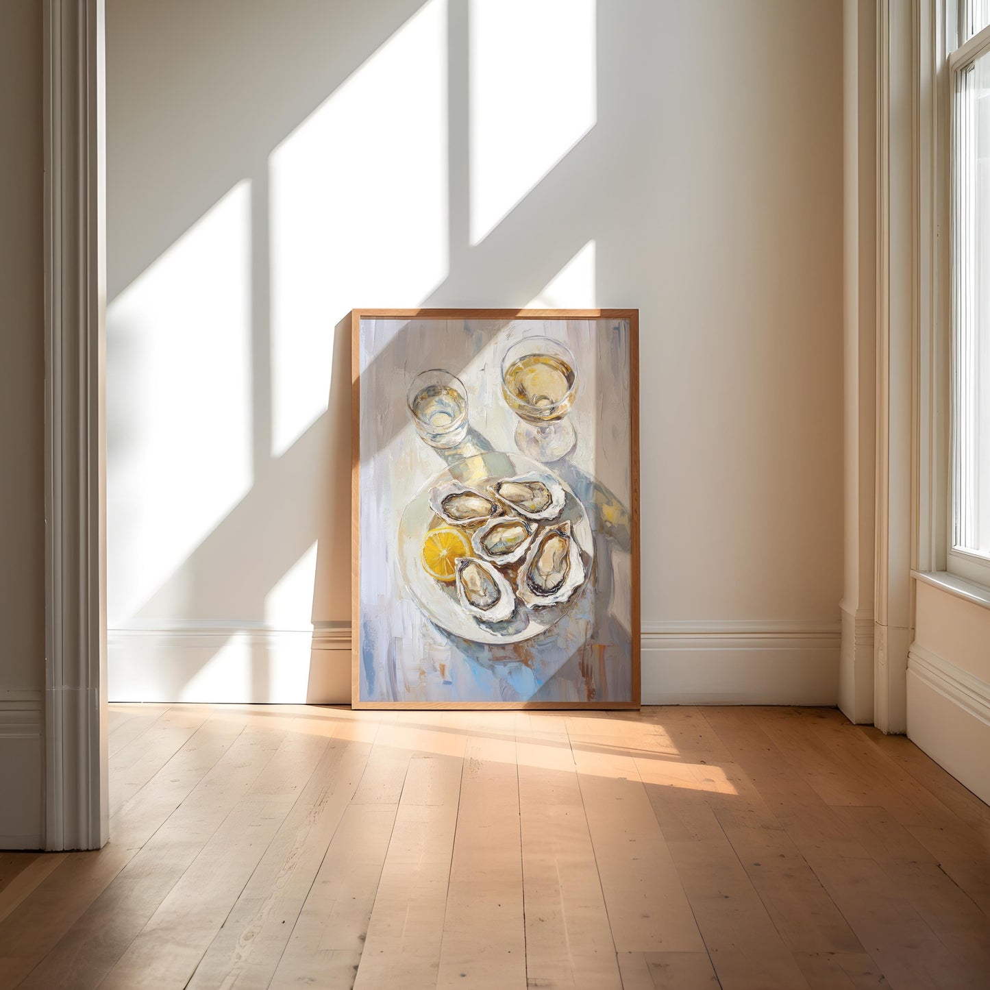 Oysters with Lemon and White Wine Bar Cart Art Print | Cute Quirky Whimsical | Cocktail Art Bar Cart Decor | Trendy Home Wall Art Gift