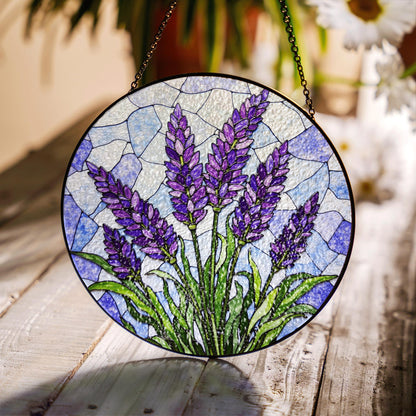 Lavender Stained Glass Suncatcher Purple Floral Window Decoration Gift for Her