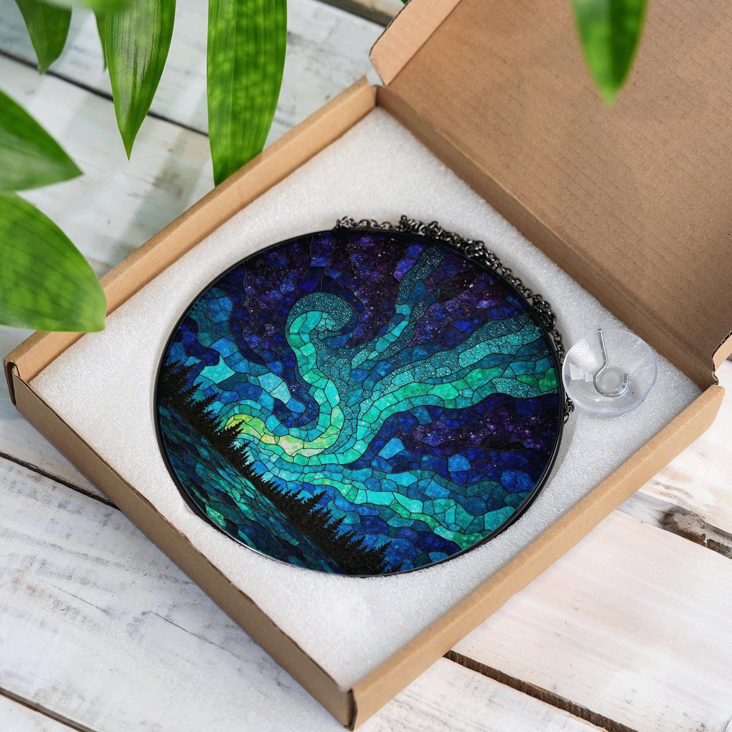 Northern Lights Suncatcher Stained Glass Gift Nature Lovers Home Decor