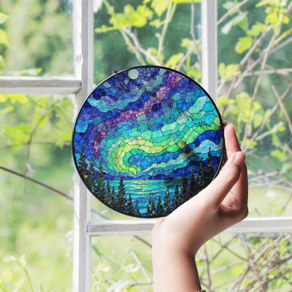 Northern Lights Stained Glass Suncatcher Beautiful Nature Design Window Decor Gift for Nature Lovers