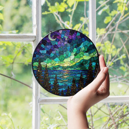 Northern Lights Stained Glass Suncatcher Nature Landscape Gift for Her