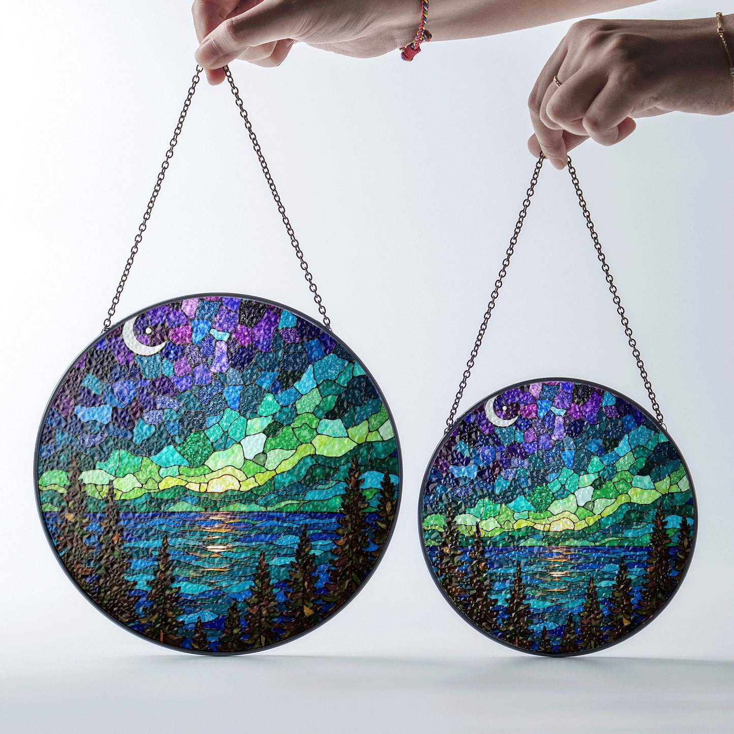 Northern Lights Stained Glass Suncatcher Nature Landscape Gift for Her