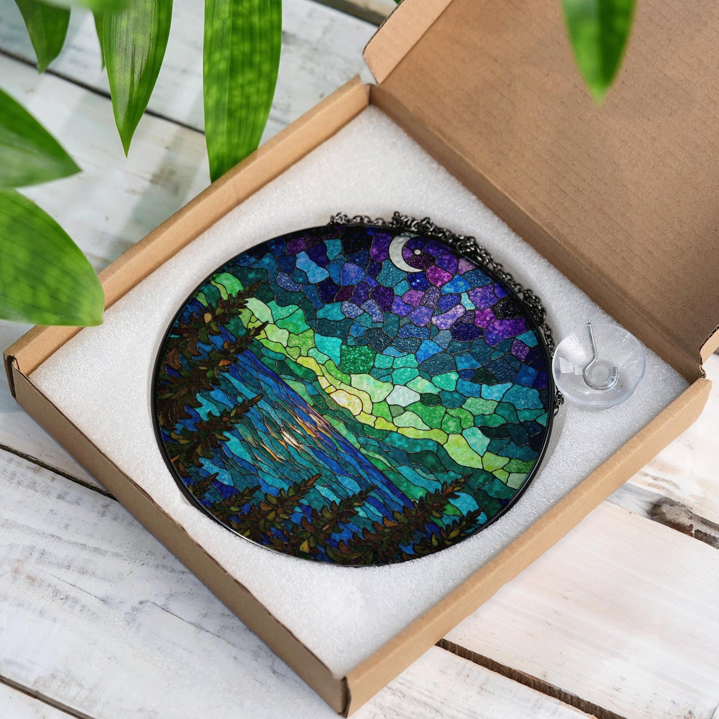 Northern Lights Stained Glass Suncatcher Nature Landscape Gift for Her