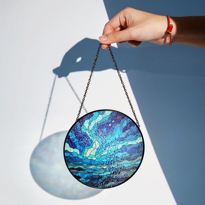 Stained Glass Suncatcher Blue Waves Ocean Gift for Nature Lovers Home Decor