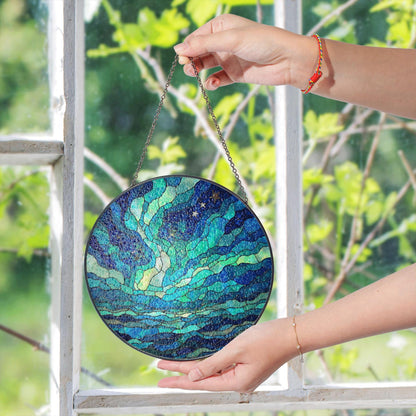 Stained Glass Suncatcher Blue Waves Ocean Gift for Nature Lovers Home Decor