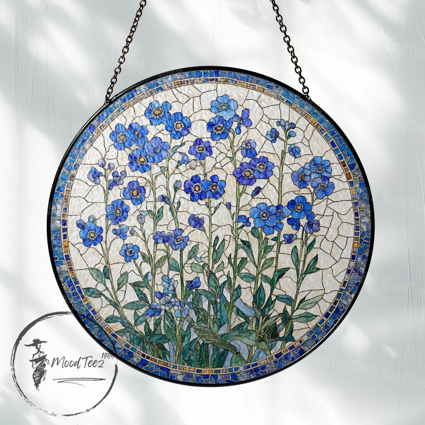 Forget-Me-Not Stained Glass Suncatcher, Window Hanging Decor, Handmade Floral Sun Catcher, Nature Inspired Art, Botanical Glass Ornament