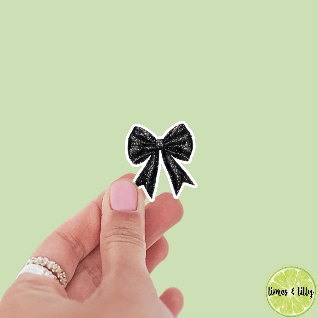 Coquette Black Glitter Bow Sticker | Girly Stickers | Cute Stickers | Kindle Stickers | Vinyl Sticker | Water Bottle Sticker