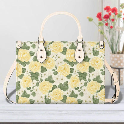 Yellow Rose Garden Bag - Vegan Leather, Crossbody or Shoulder Carry, Inside Pocket & Removable Strap