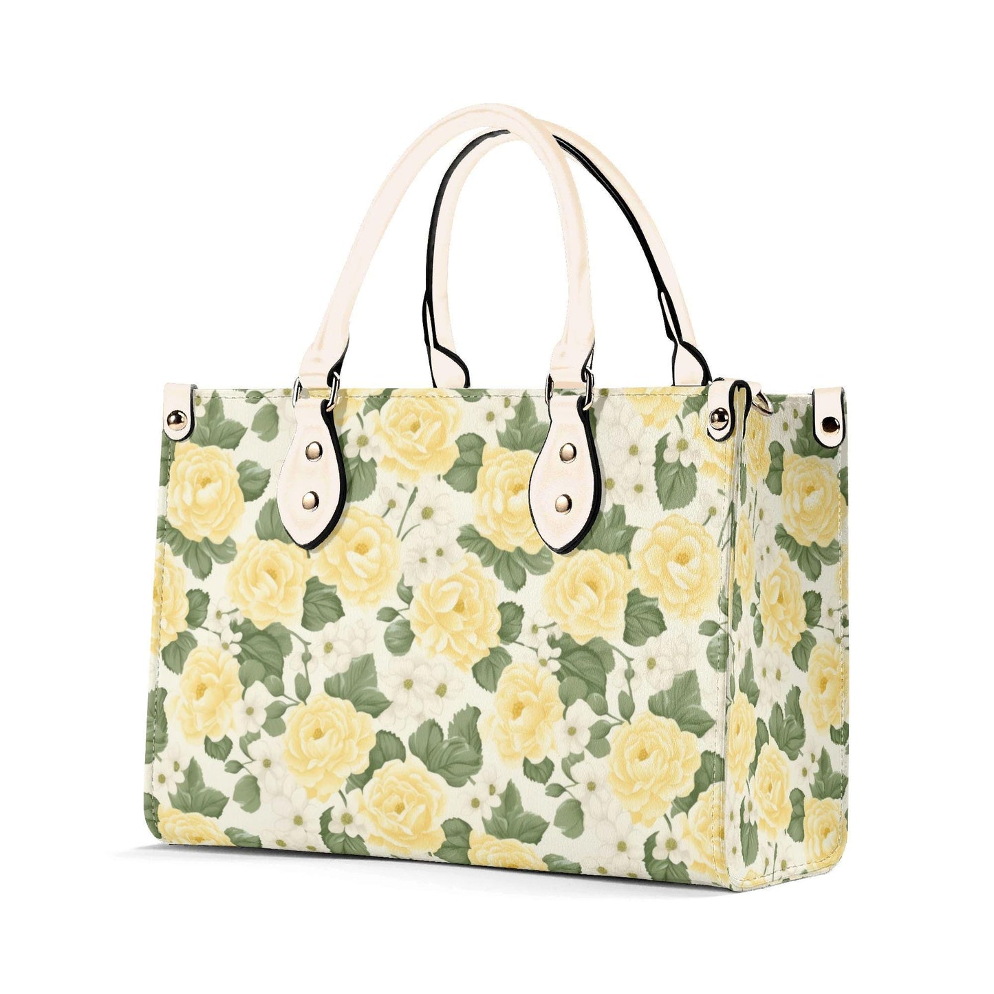 Yellow Rose Garden Bag - Vegan Leather, Crossbody or Shoulder Carry, Inside Pocket & Removable Strap
