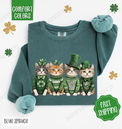 Cute St Patricks Cats Sweatshirt, Happy Go Lucky tee, Lucky Cats Sweatshirt, Cat Lover Sweater, St Patricks Cat Gift, Cat Mom Shirt