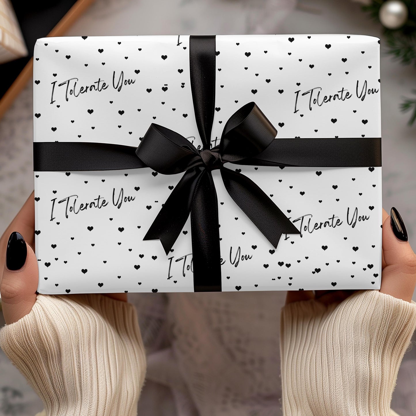 Funny Valentine's Gift Wrap: 'I Tolerate You' Hearts Pattern