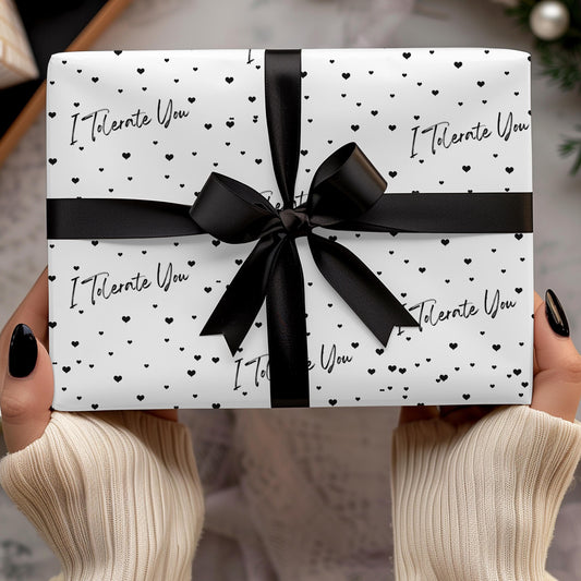Funny Valentine's Gift Wrap: 'I Tolerate You' Hearts Pattern