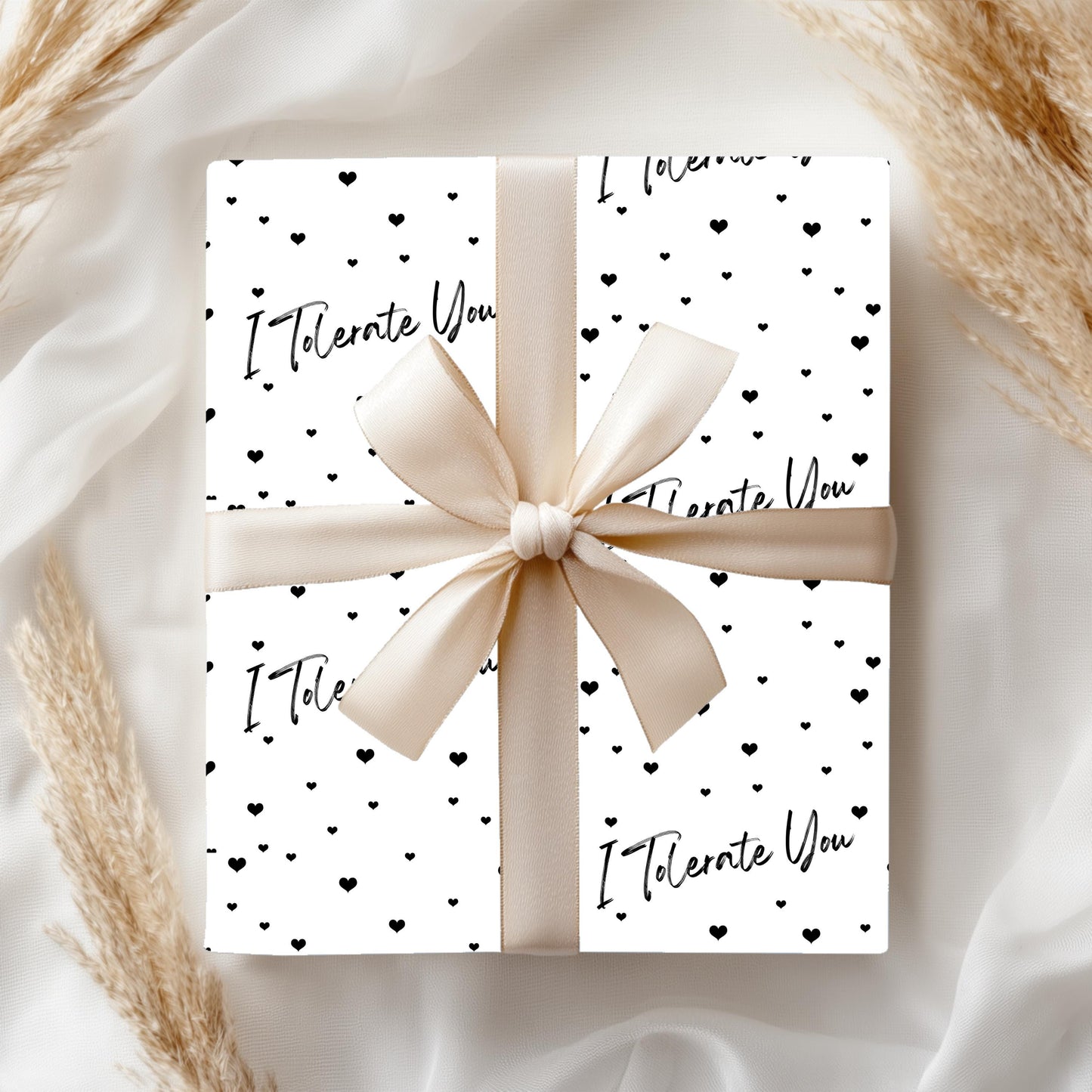 Funny Valentine's Gift Wrap: 'I Tolerate You' Hearts Pattern