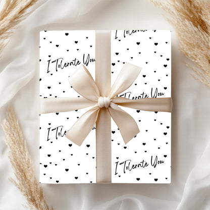 Funny Valentine's Gift Wrap: 'I Tolerate You' Hearts Pattern