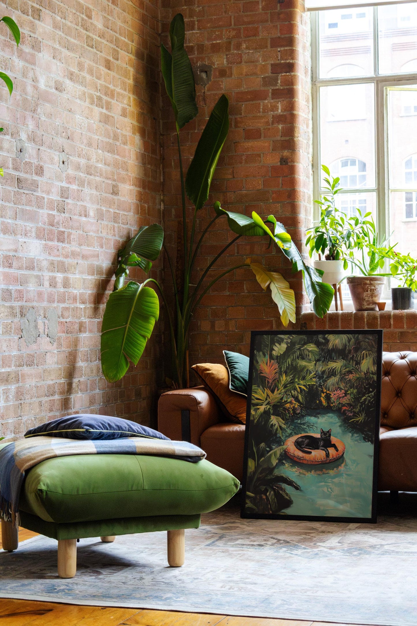 Black Cat Art Print: Tropical Pool, Quirky Home Decor