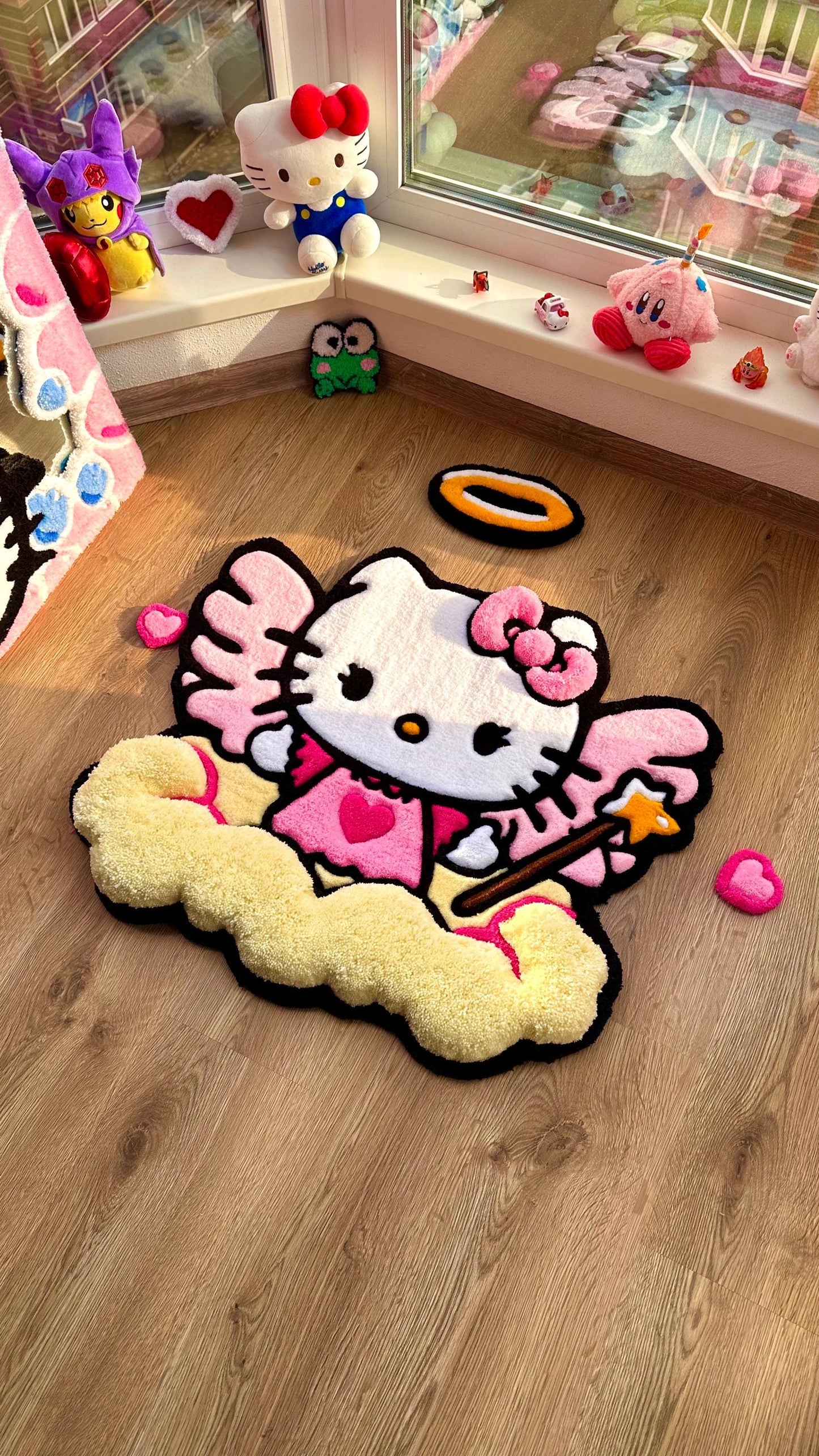 Hello Angel Wings Rug – Custom Puffy Tufted Fluffy Carpet, Handmade Cute Cloud Rug, Decor for Girls Room or Kawaii Gift Idea