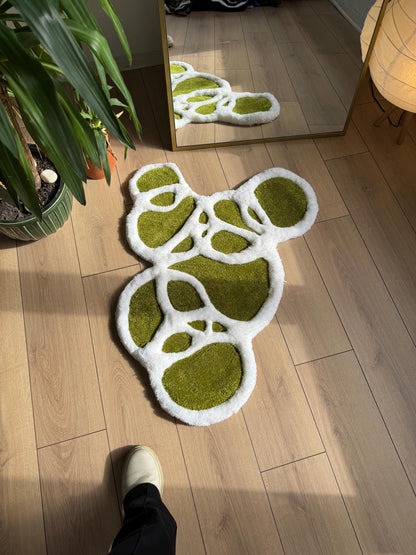 Green Wave Rug - Ocean-Inspired Handmade Carpet with Bubbles and Flowing Water Design