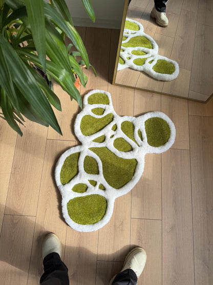 Green Wave Rug - Ocean-Inspired Handmade Carpet with Bubbles and Flowing Water Design