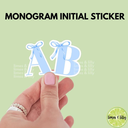 Custom Monogram Initial Letter Coquette Blue Bow Vinyl Sticker | Girly Sticker | Kindle Stickers | Cute Stickers | Water Bottle Sticker |