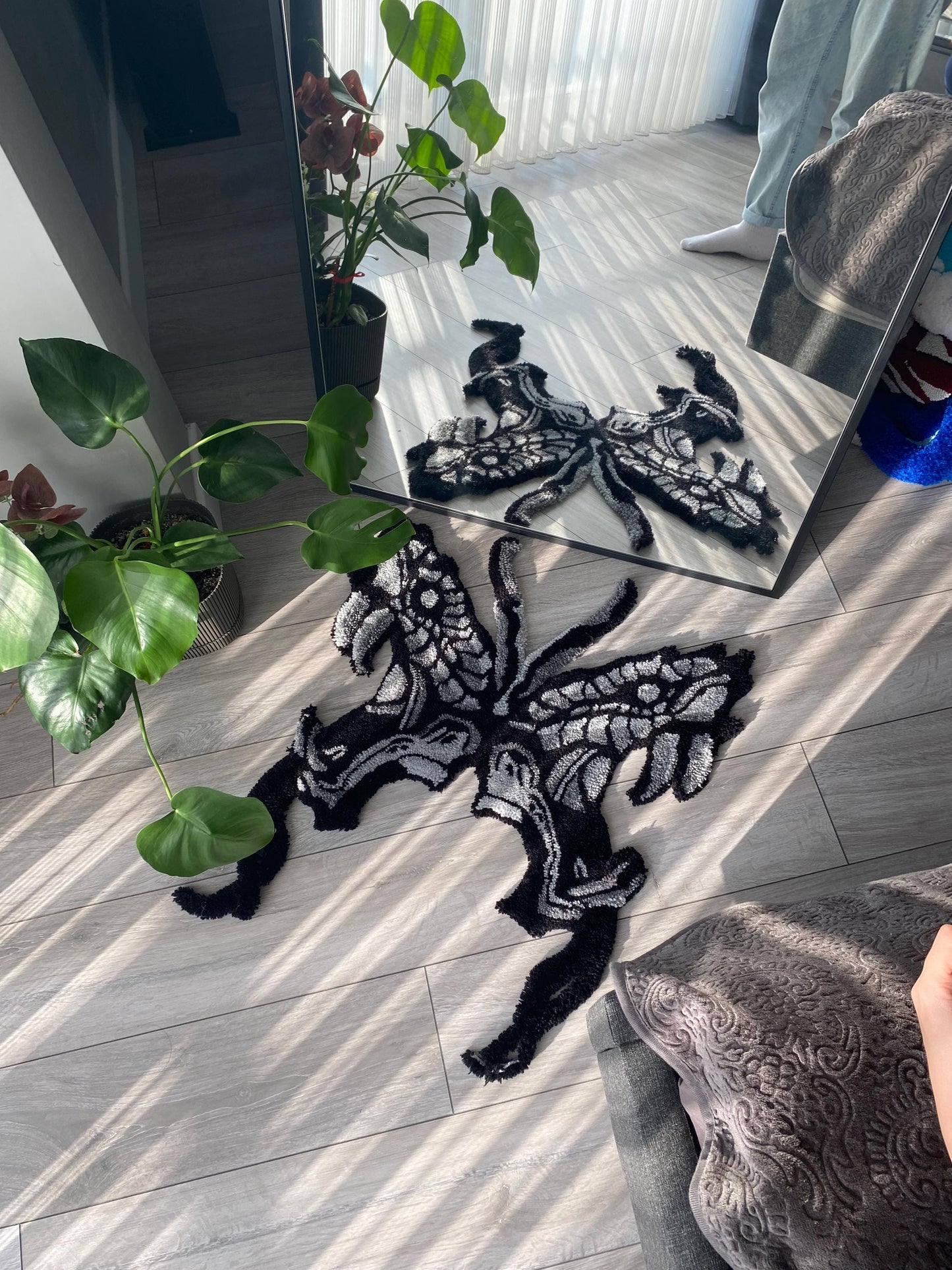 Handmade Snake and Butterfly Rug - Unique Rug Home Decor , Boho Home Decor