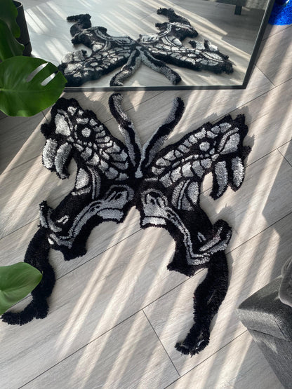 Handmade Snake and Butterfly Rug - Unique Rug Home Decor , Boho Home Decor