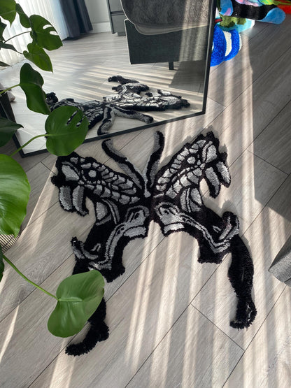 Handmade Snake and Butterfly Rug - Unique Rug Home Decor , Boho Home Decor
