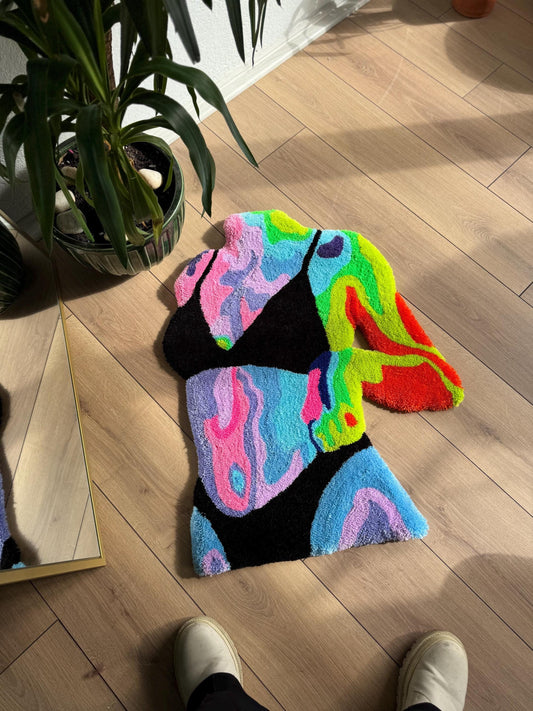 Colorful Thermal Woman Body Tufted Rug - Artistic Nude Floor Mat, Modern Feminine Decor, Unique Body Art Rug, Boho Bedroom Decor