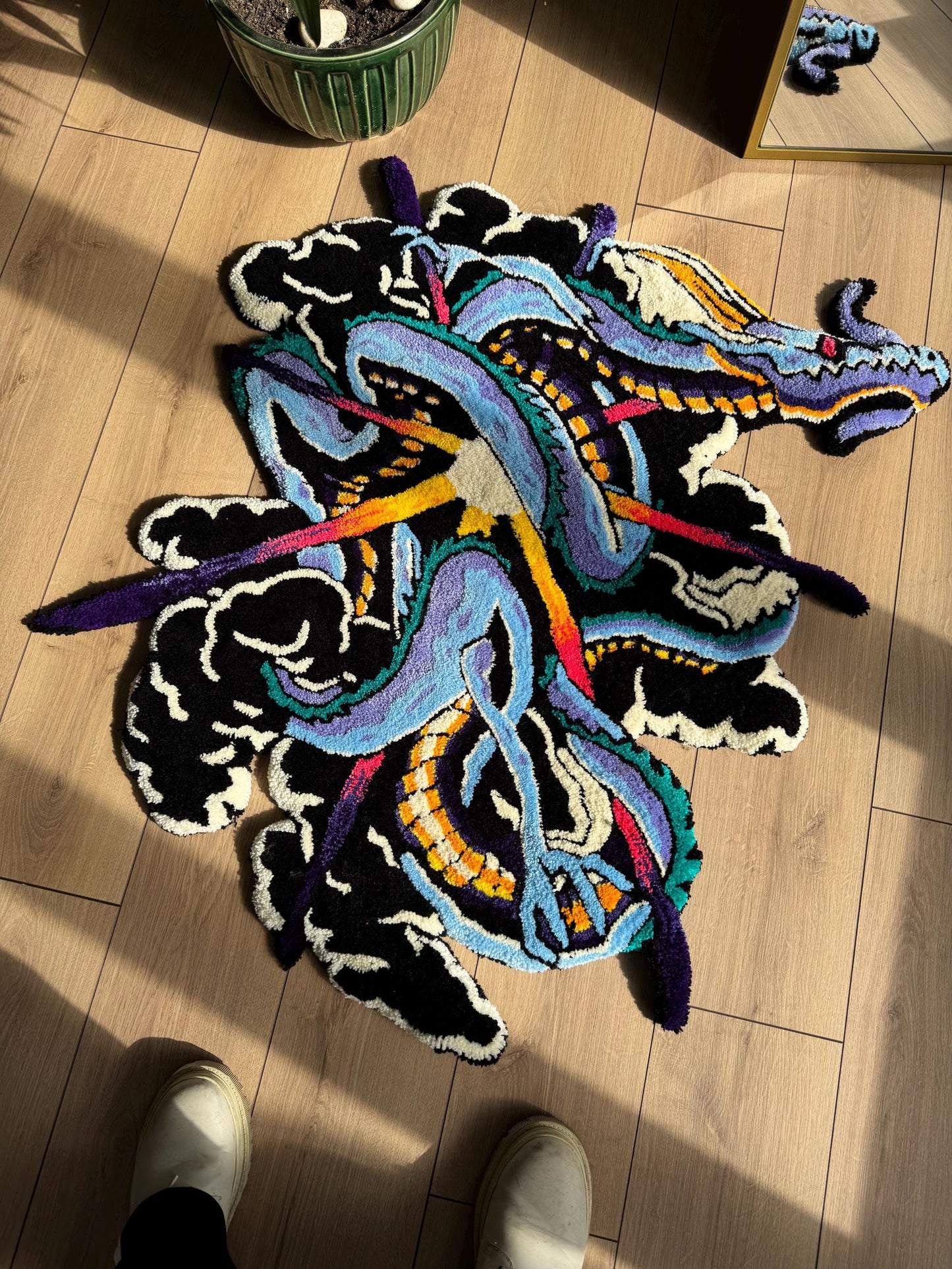 Handmade Dragon Rug - Unique Oriental Design, Mystical Dragon Carpet, Customizable Home Decor, Boho Style Rug