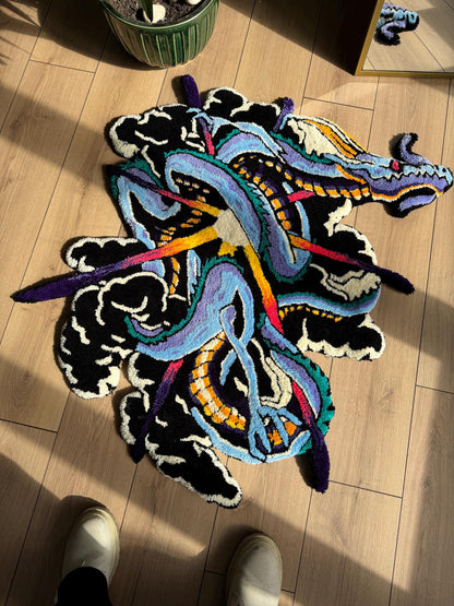Handmade Dragon Rug - Unique Oriental Design, Mystical Dragon Carpet, Customizable Home Decor, Boho Style Rug