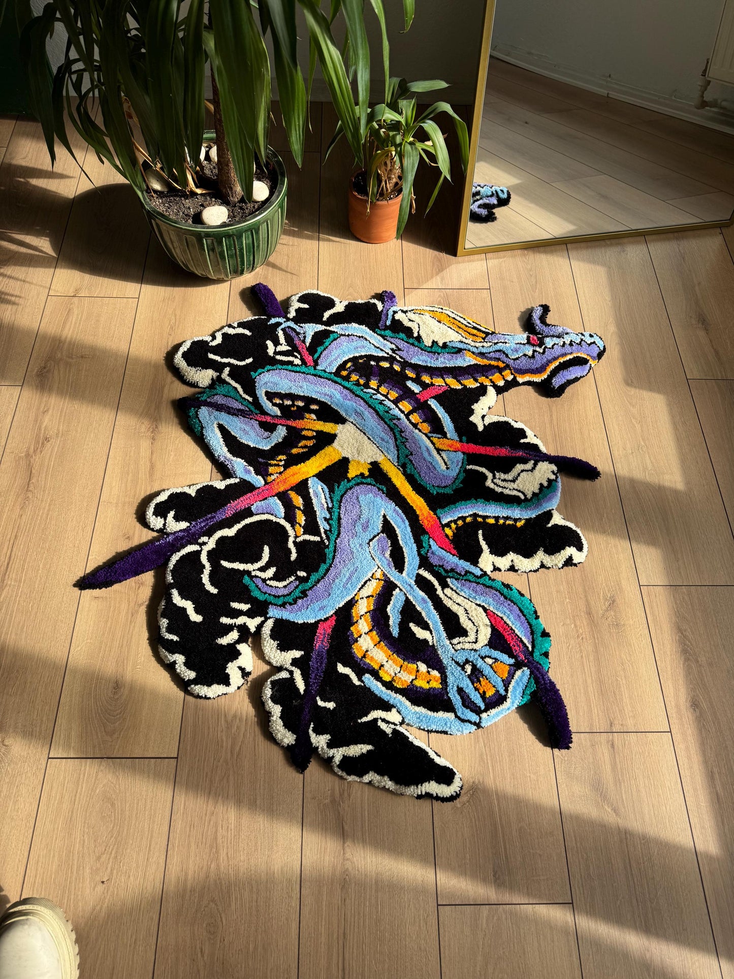 Handmade Dragon Rug - Unique Oriental Design, Mystical Dragon Carpet, Customizable Home Decor, Boho Style Rug