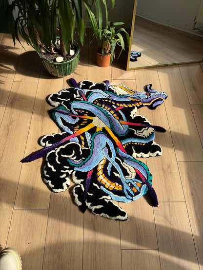 Handmade Dragon Rug - Unique Oriental Design, Mystical Dragon Carpet, Customizable Home Decor, Boho Style Rug
