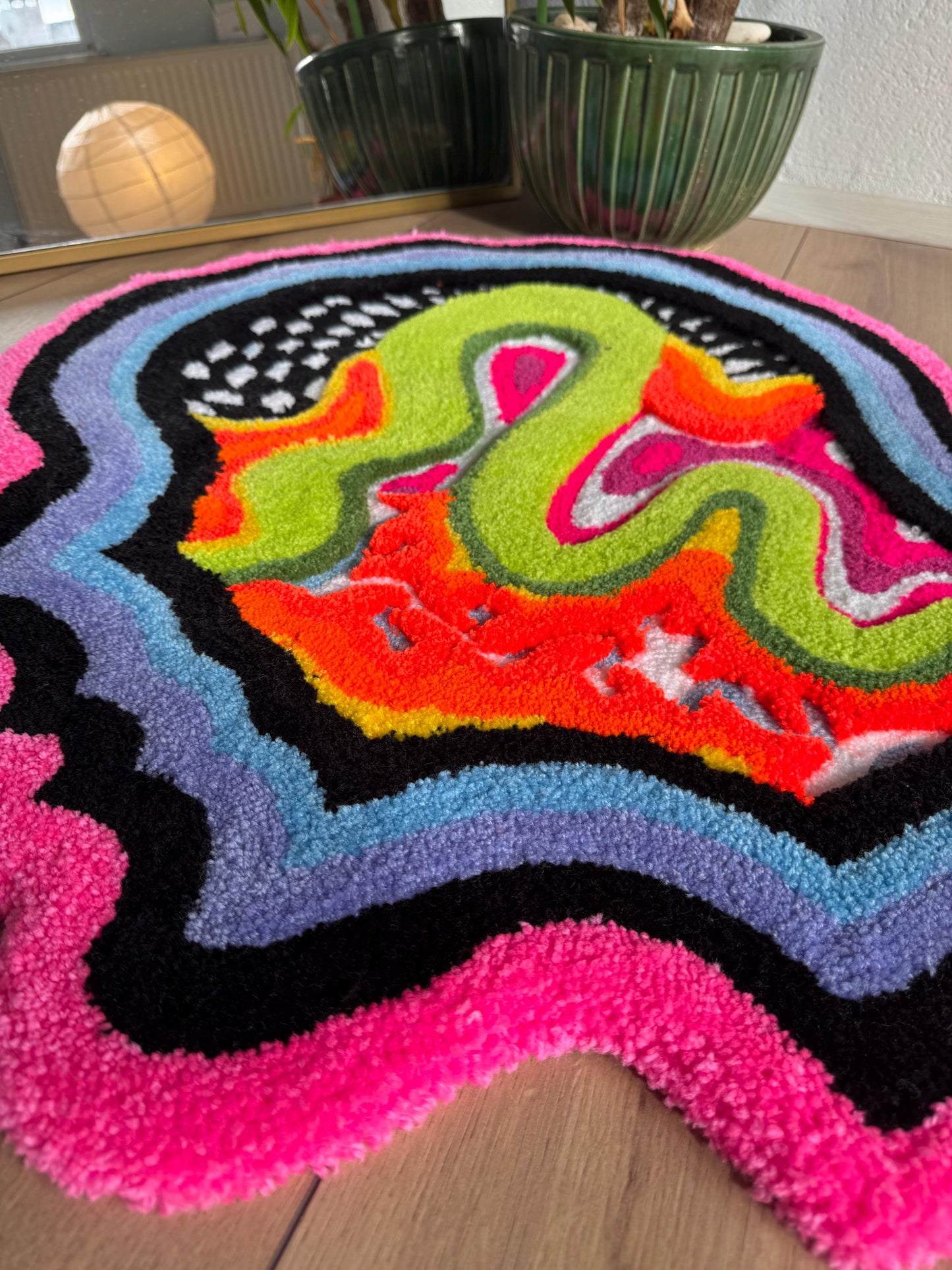 Psychedelic Tufted Rug - Trippy Handmade Wall Hanging - Colorful Groovy Carpet