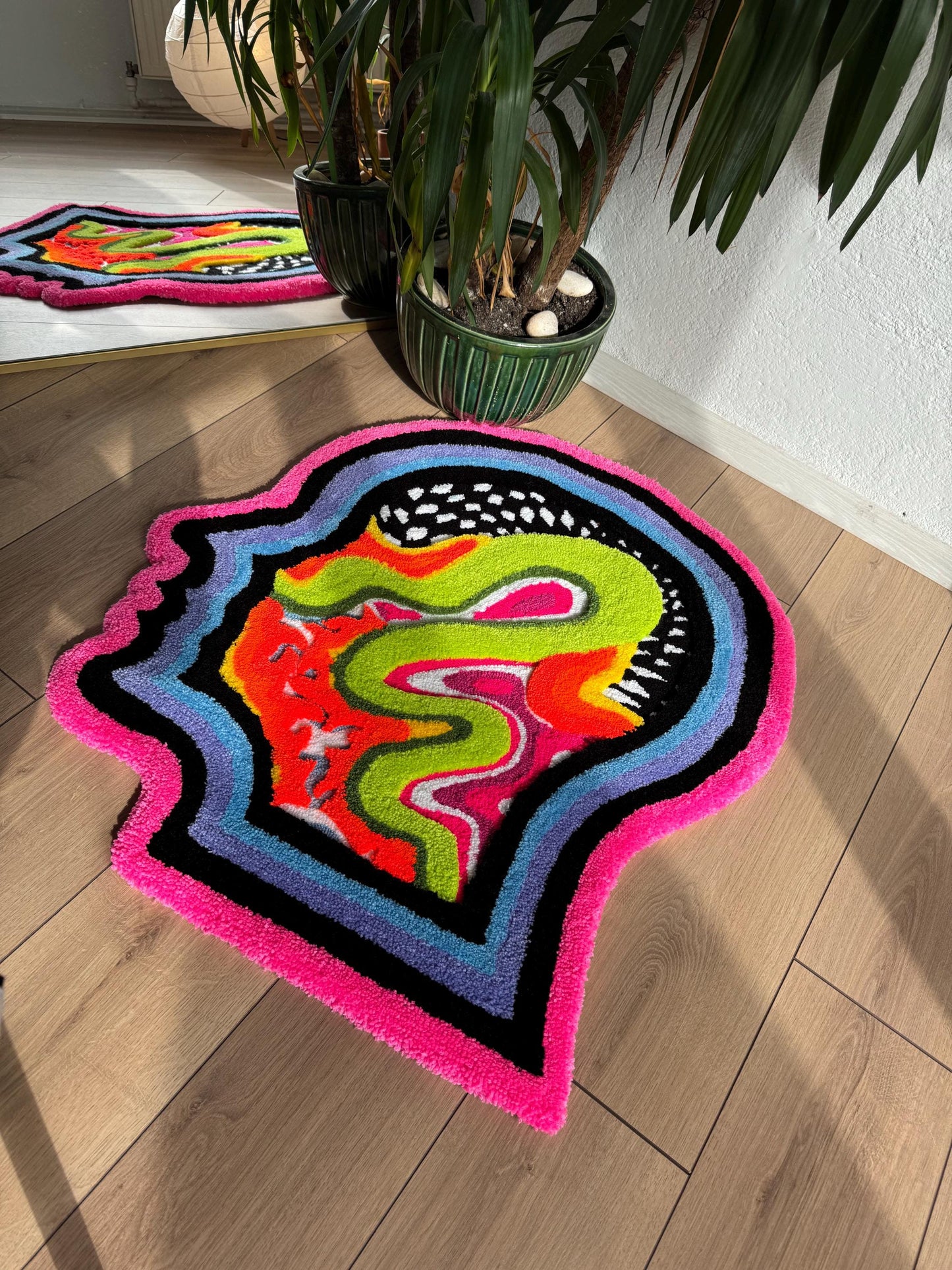 Psychedelic Tufted Rug - Trippy Handmade Wall Hanging - Colorful Groovy Carpet
