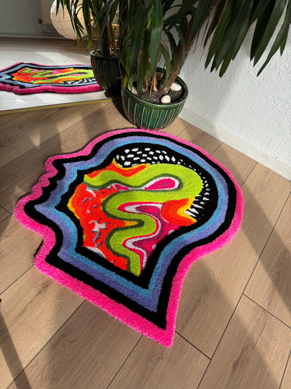 Psychedelic Tufted Rug - Trippy Handmade Wall Hanging - Colorful Groovy Carpet