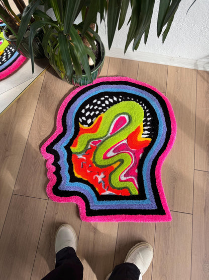 Psychedelic Tufted Rug - Trippy Handmade Wall Hanging - Colorful Groovy Carpet