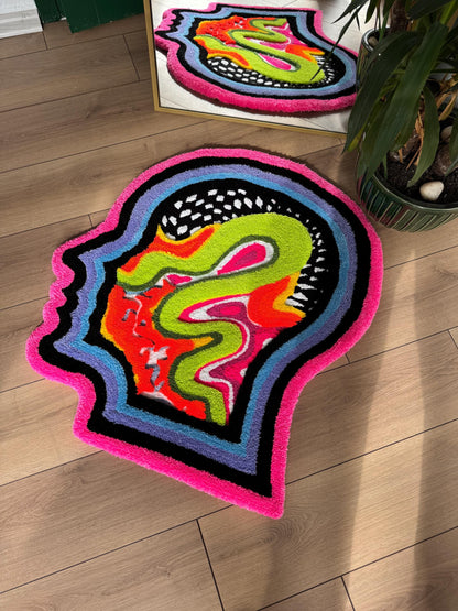 Psychedelic Tufted Rug - Trippy Handmade Wall Hanging - Colorful Groovy Carpet