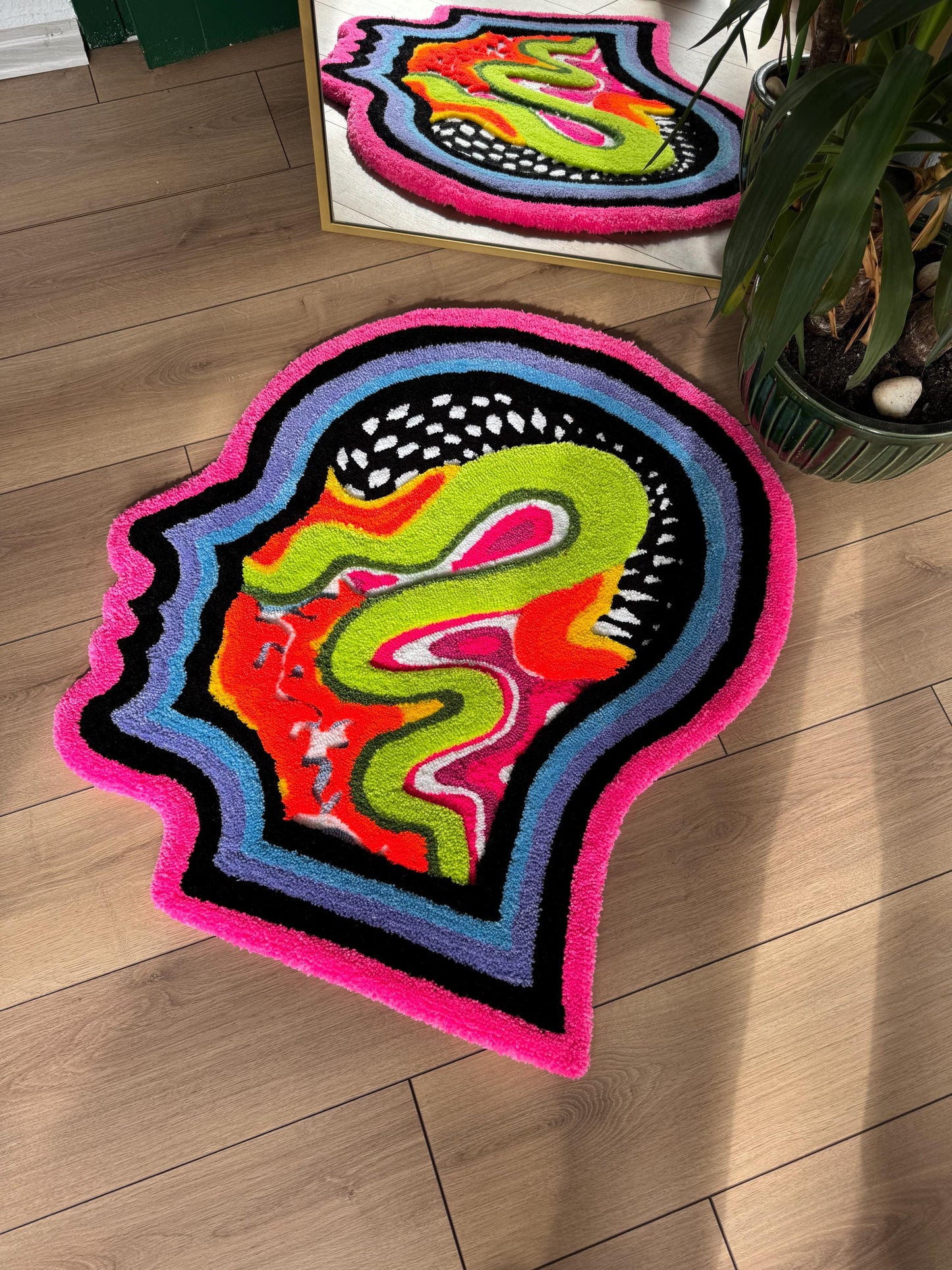 Psychedelic Tufted Rug - Trippy Handmade Wall Hanging - Colorful Groovy Carpet