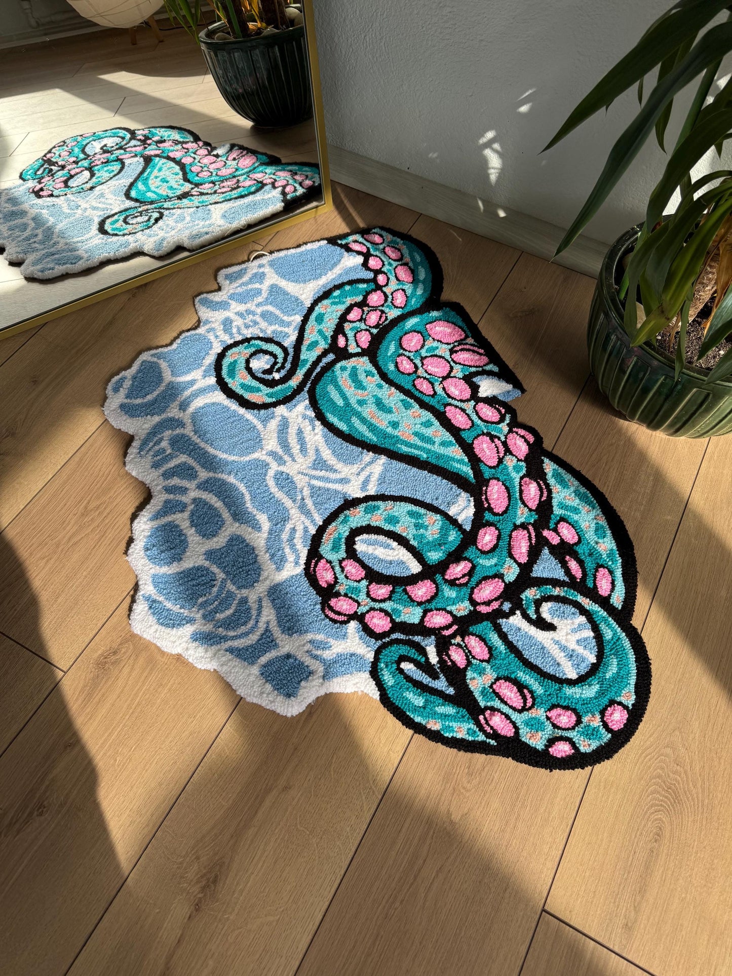 Handmade Octopus Rug - Colorful Tufted Wall Hanging - Vibrant Nautical Decor