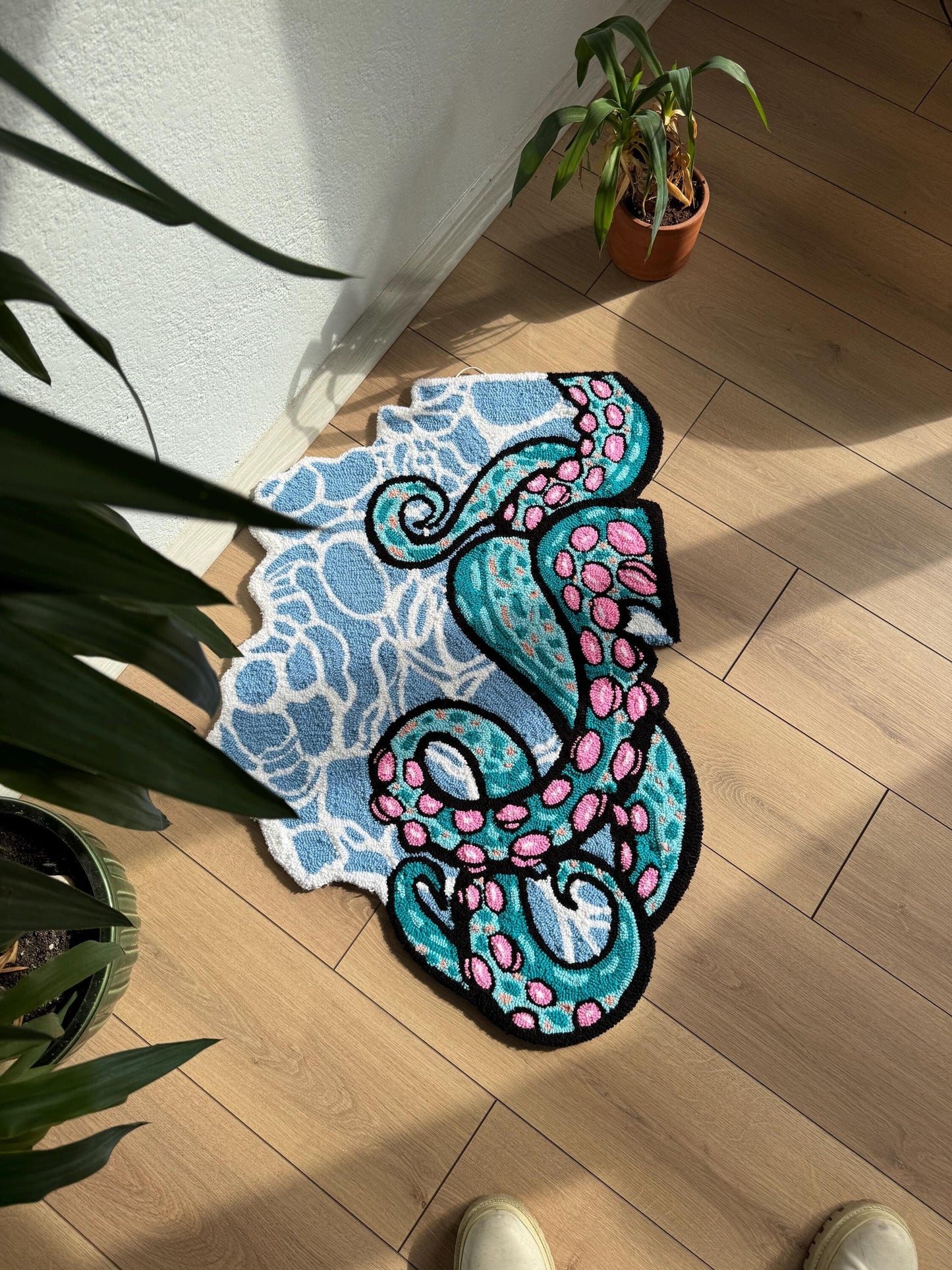 Handmade Octopus Rug - Colorful Tufted Wall Hanging - Vibrant Nautical Decor