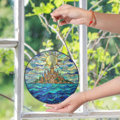 Stained Glass Castle Suncatcher Fantasy Window Hanging Gift for Home Decor