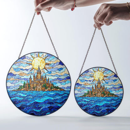 Stained Glass Castle Suncatcher Fantasy Window Hanging Gift for Home Decor