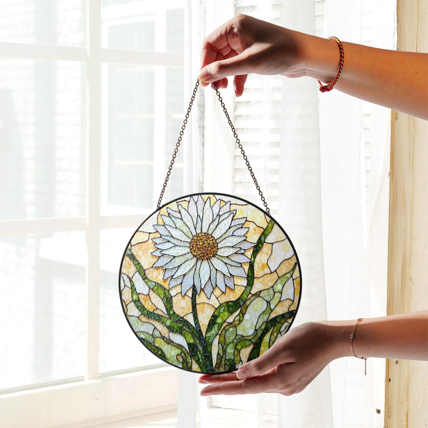 Daisy Stained Glass Suncatcher Window Hanging Gift for Mom Friend