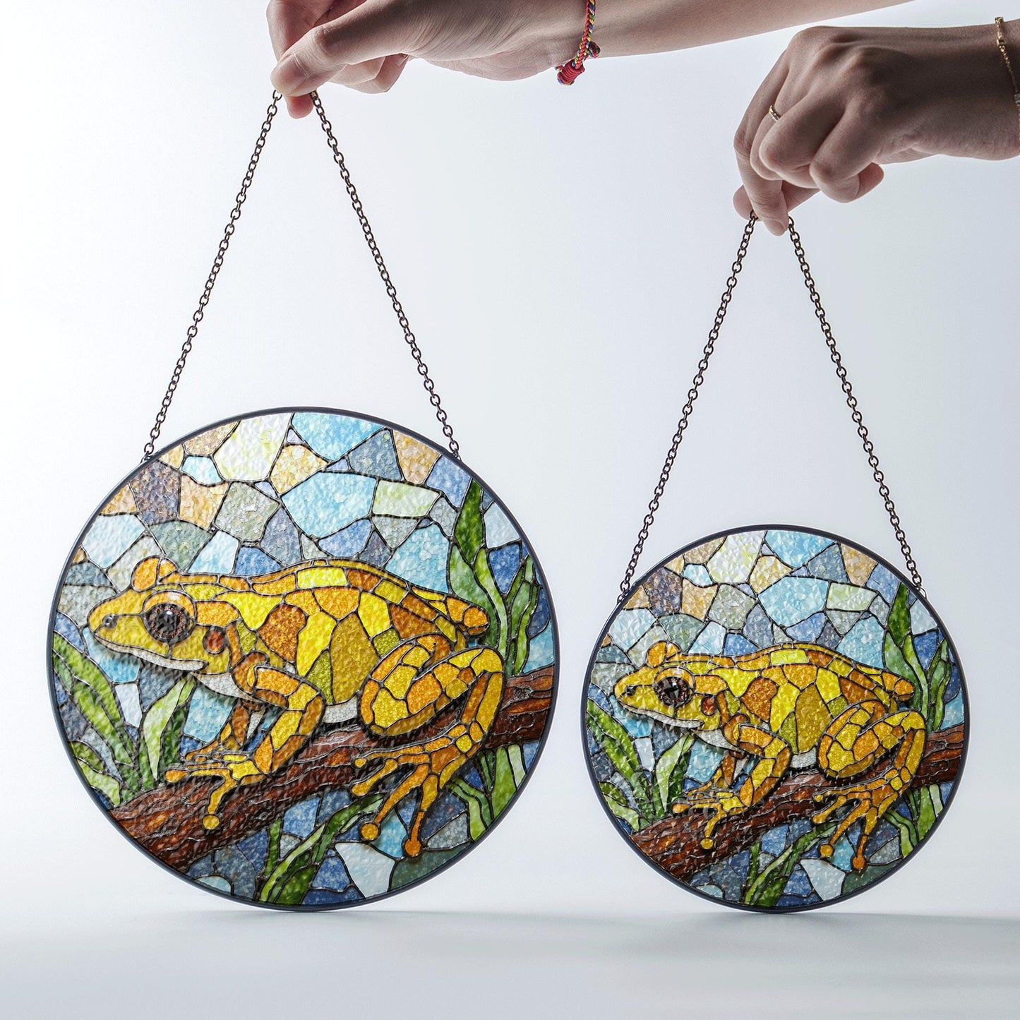 Yellow Frog Stained Glass Suncatcher Window Hanging Gift for Nature Lovers