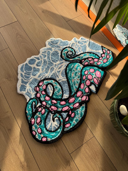 Handmade Octopus Rug - Colorful Tufted Wall Hanging - Vibrant Nautical Decor