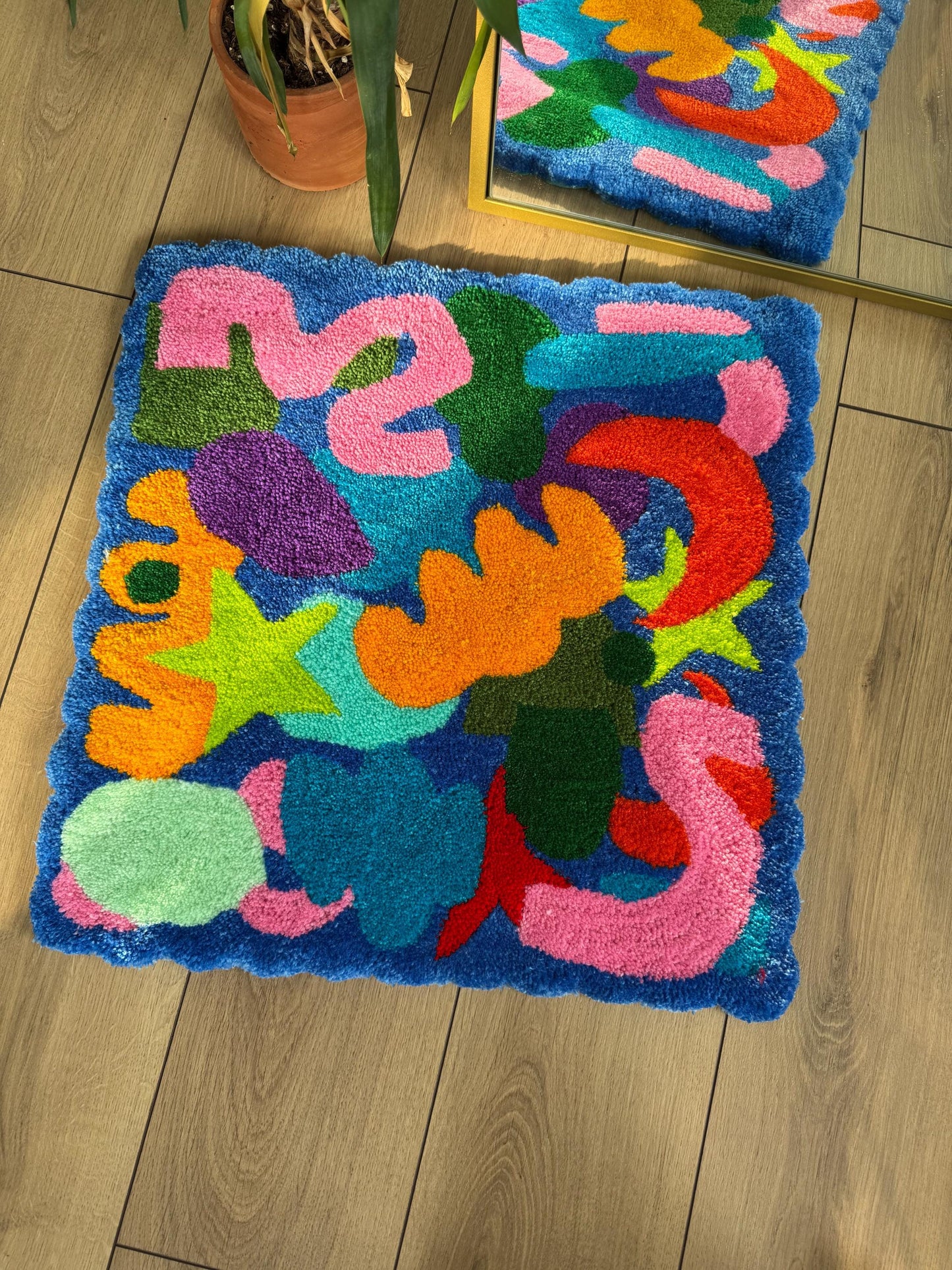 Abstract Shapes Colorful Tufted Rug - Handmade Modern Art Carpet - Vibrant Home Decor