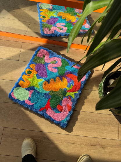 Abstract Shapes Colorful Tufted Rug - Handmade Modern Art Carpet - Vibrant Home Decor