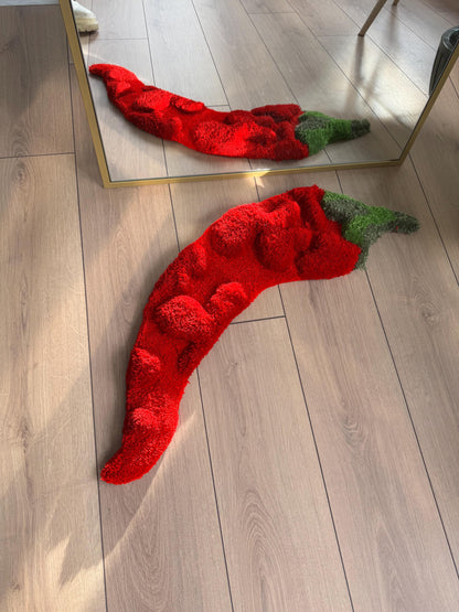 Chili Pepper 3D Fluffy Tufted Rug, Handmade Rugs, Kitchen Rugs, Kitchen Decor, 3D Rugs, Fluffy Rugs, Tufted Rugs, Tufting Rugs, Colorful Rug