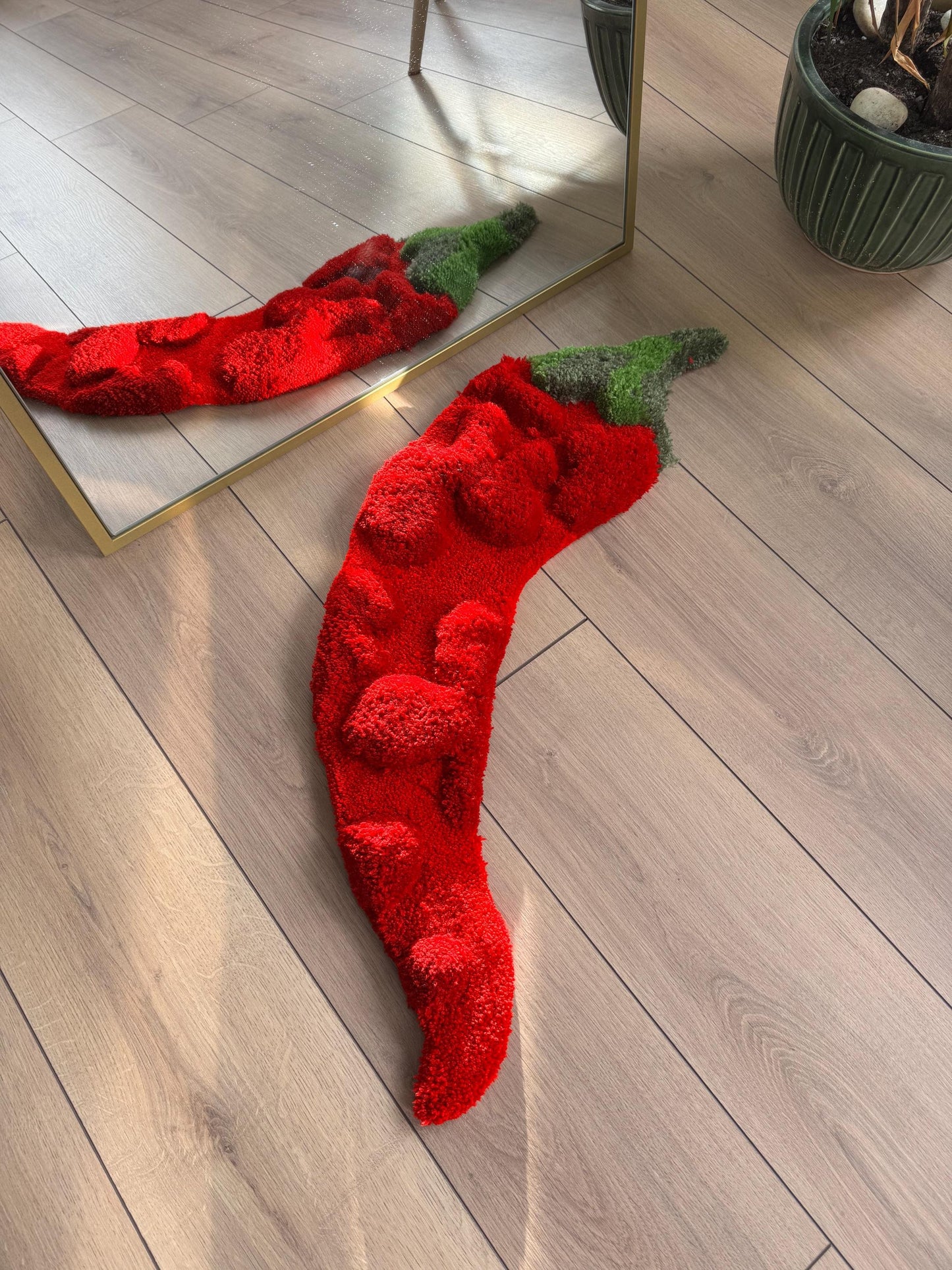 Chili Pepper 3D Fluffy Tufted Rug, Handmade Rugs, Kitchen Rugs, Kitchen Decor, 3D Rugs, Fluffy Rugs, Tufted Rugs, Tufting Rugs, Colorful Rug